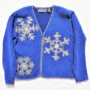 BellePointe Christmas Snowflake Sweater, Embellished, Beaded, Size Medium